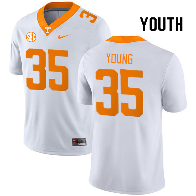 Youth #35 Garrett Young Tennessee Volunteers College Football Jerseys Stitched Sale-White - Click Image to Close